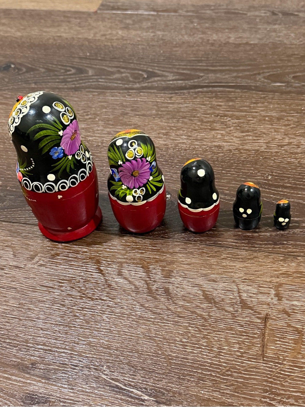 Matryoshka Hand-Painted multi color Russian Nesting Dolls 5 total - Picture 3 of 12
